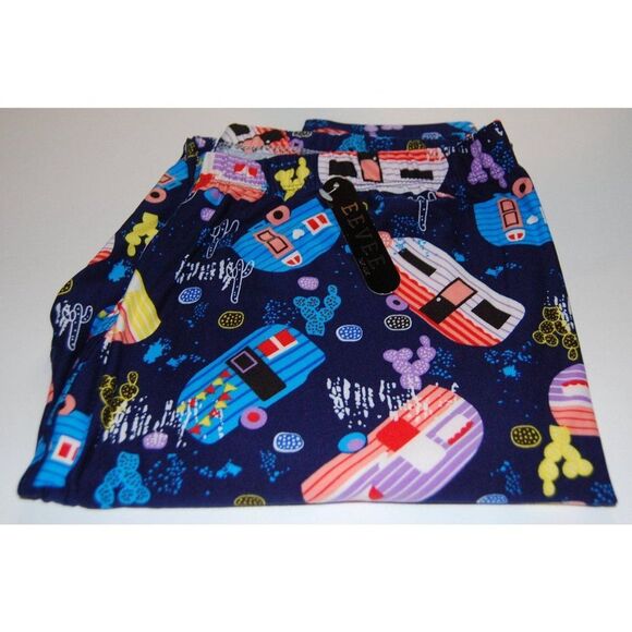 Plus Size Buttery soft Colorful‎ Blue Camper Womens Leggings - Picture 5 of 6